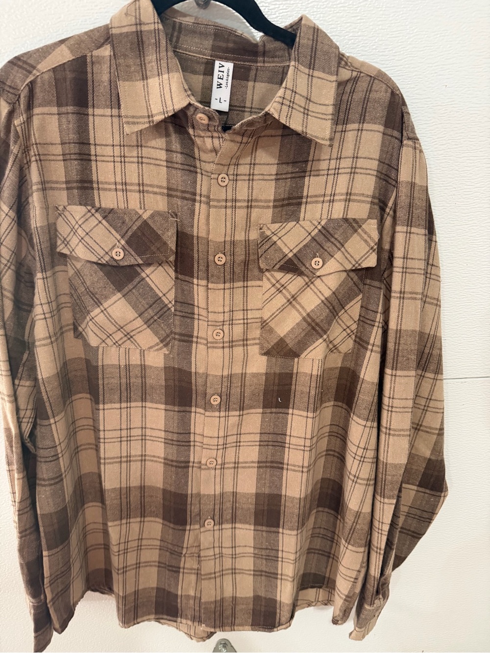 WEN Brown Plaid Casual Button-Down Shirt